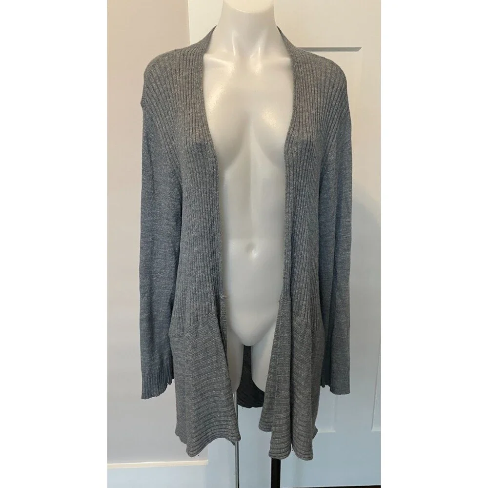 EILEEN FISHER Womens Open Cardigan SWEATER Long Sleeve GRAY/Blue Size XL